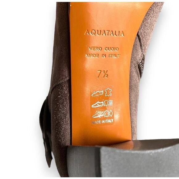 Aquatalia Vanie Brown Suede Sock Boots Sz 7.5B Block Heel Side Zip Waterproof - Picture 4 of 12